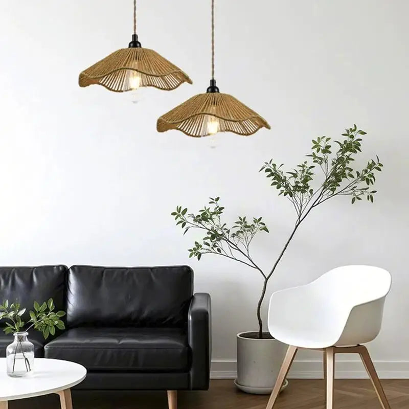● Handwoven Rope Lampshade Chandelier Covers Shades Ornament Decorative Living Room Kitchen Ceiling Woven Lamp Shade