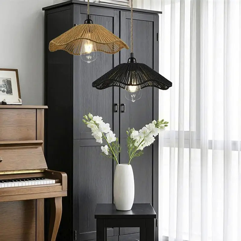 ● Handwoven Rope Lampshade Chandelier Covers Shades Ornament Decorative Living Room Kitchen Ceiling Woven Lamp Shade