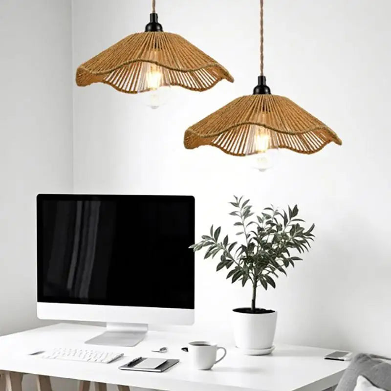 ● Handwoven Rope Lampshade Chandelier Covers Shades Ornament Decorative Living Room Kitchen Ceiling Woven Lamp Shade