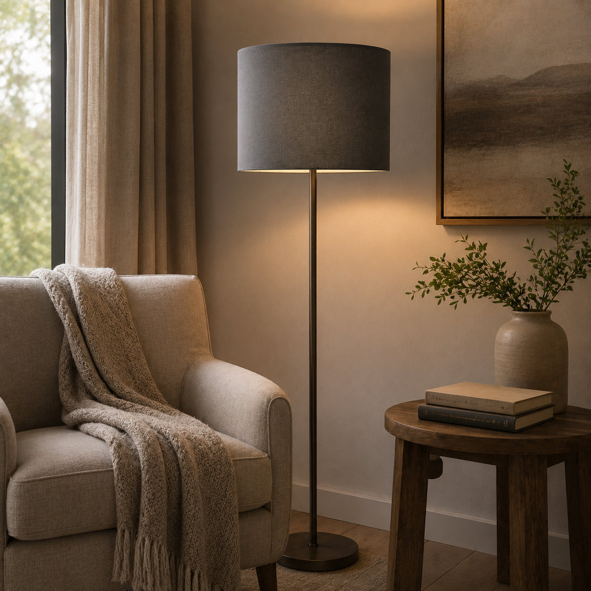 Abat-jour cylindrique en lin naturel - Gris