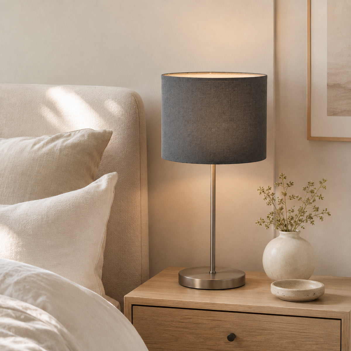 Abat-jour cylindrique en lin naturel - Gris
