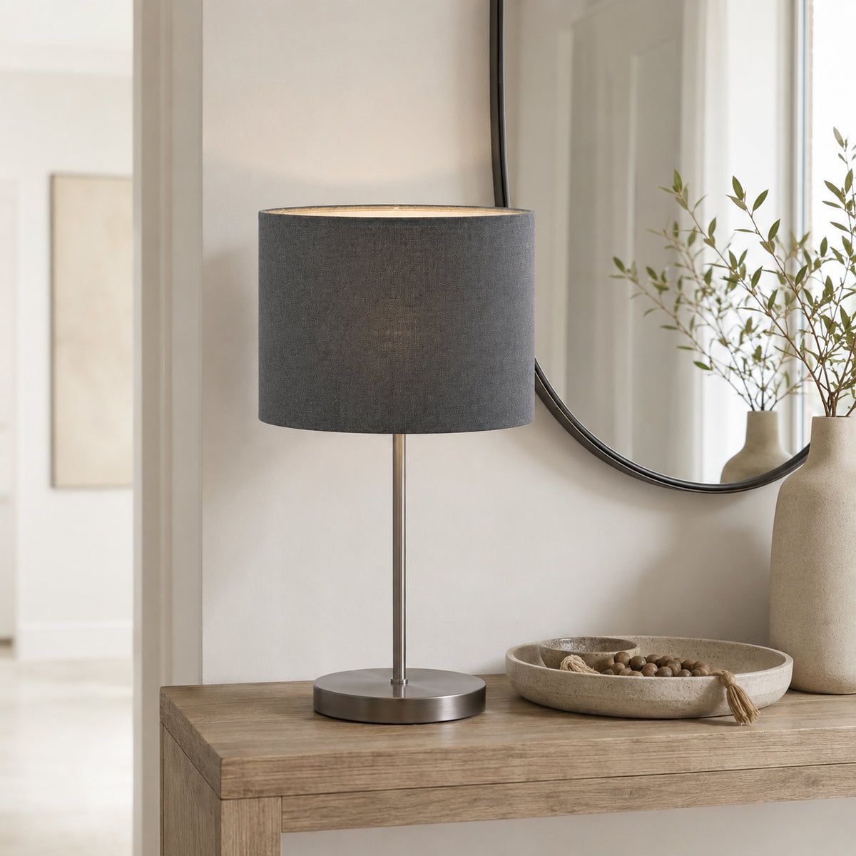 Abat-jour cylindrique en lin naturel - Gris