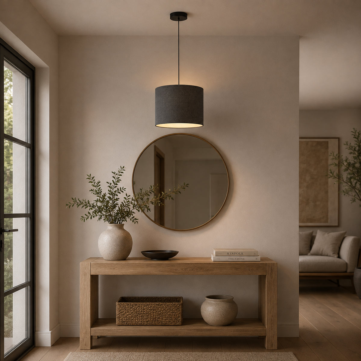 Abat-jour cylindrique en lin naturel - Gris