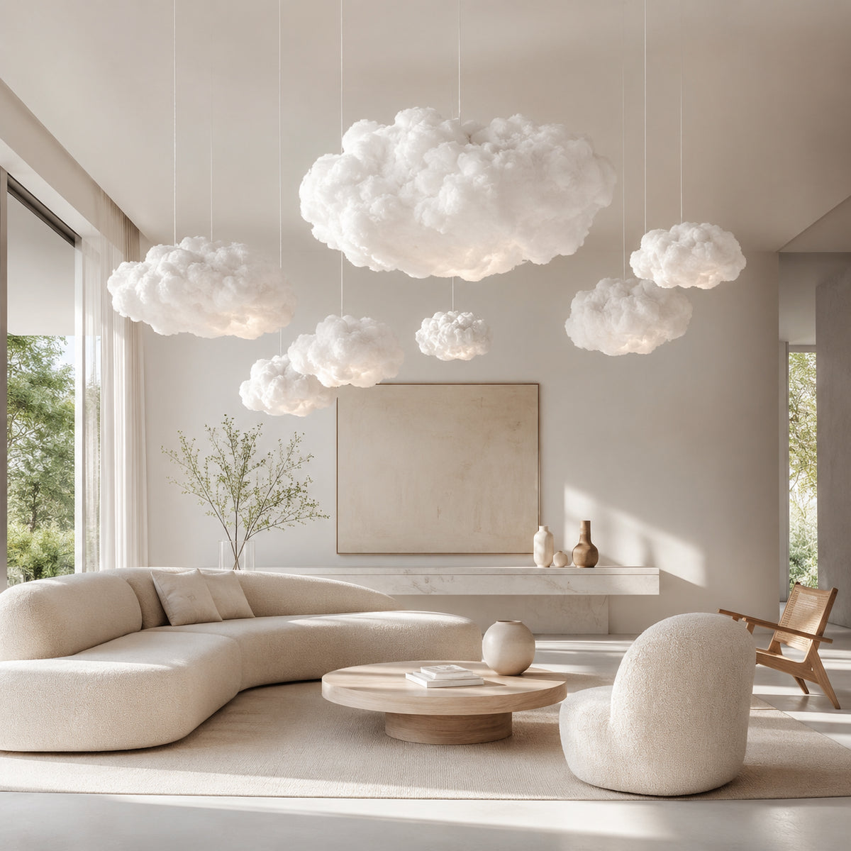 Abat-jour en suspension coton blanc - Nuage Flottant